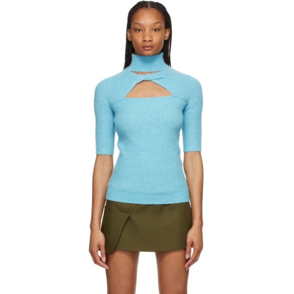 Ganni blue alpaca knot turtleneck